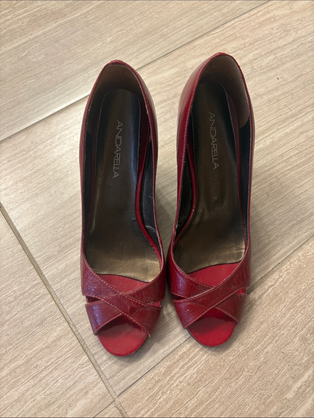 ANDARELLA Women's Red Open-Toe Crossover Heels